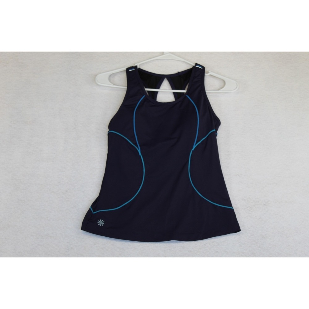 Athleta Energy Tank Top Womens XS Navy Blue Stretch Triathlon Logo Gym Training